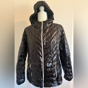 Women's Packable Lightweight Full-Zip Black Quilted Puffer Jacket w Hood, XL